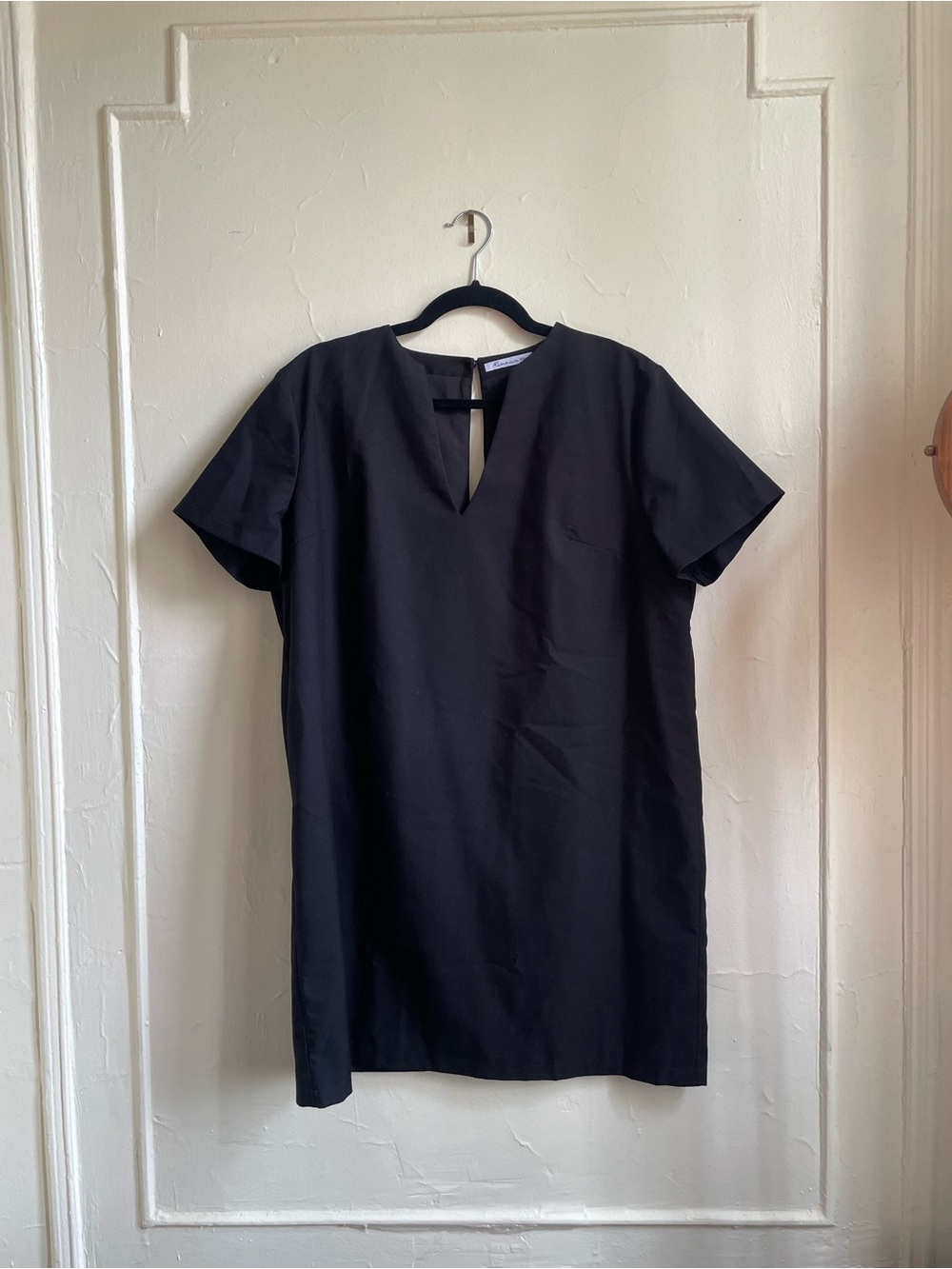 Black Short-Sleeve Shift Dress